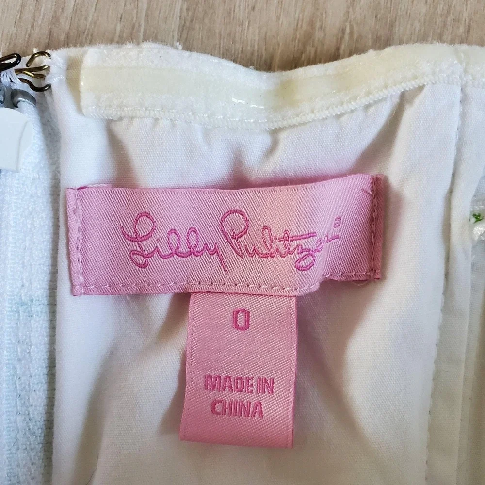 Lilly Pulitzer Dress Womens 0 White Green Strapless Bow Fit Flare Sundress Toile - Picture 3 of 6